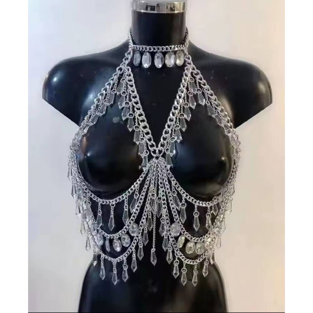 NWOT Crystal Chain Bra Harness